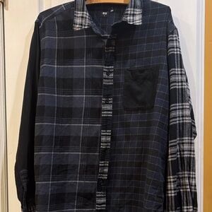UNIQLO BRAND BLACK AND BLUE FLANNEL L/S CHECKERED BUTTON DOWN TOP SIZE MEDIUM